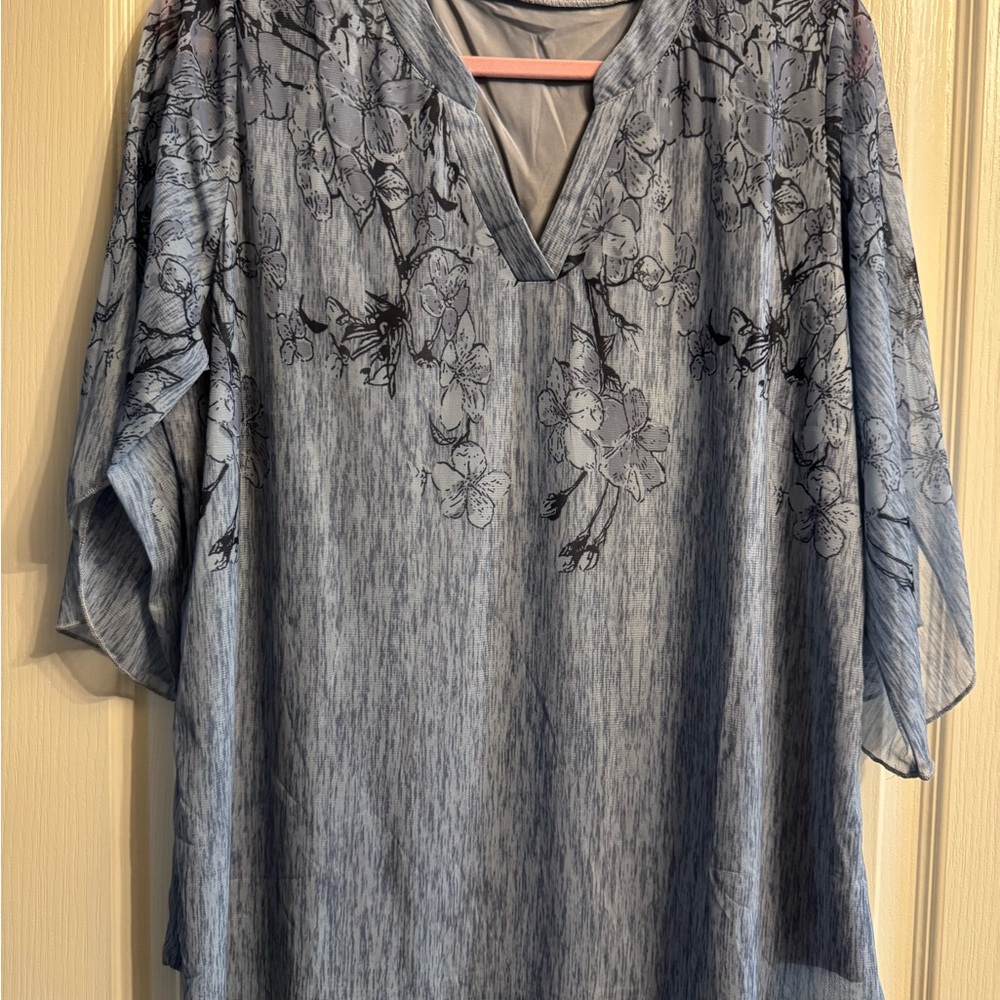 Trendy Boutique Light Blue Floral Blouse